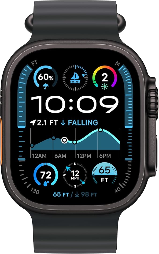 Apple Watch Ultra 2 GPS + Cellular 49mm Smartwatch, Sports Watch with Black with Rugged Titanium Case with Black Ocean Band. Fitness Tracker, Precision GPS, Extra-Long Battery Life